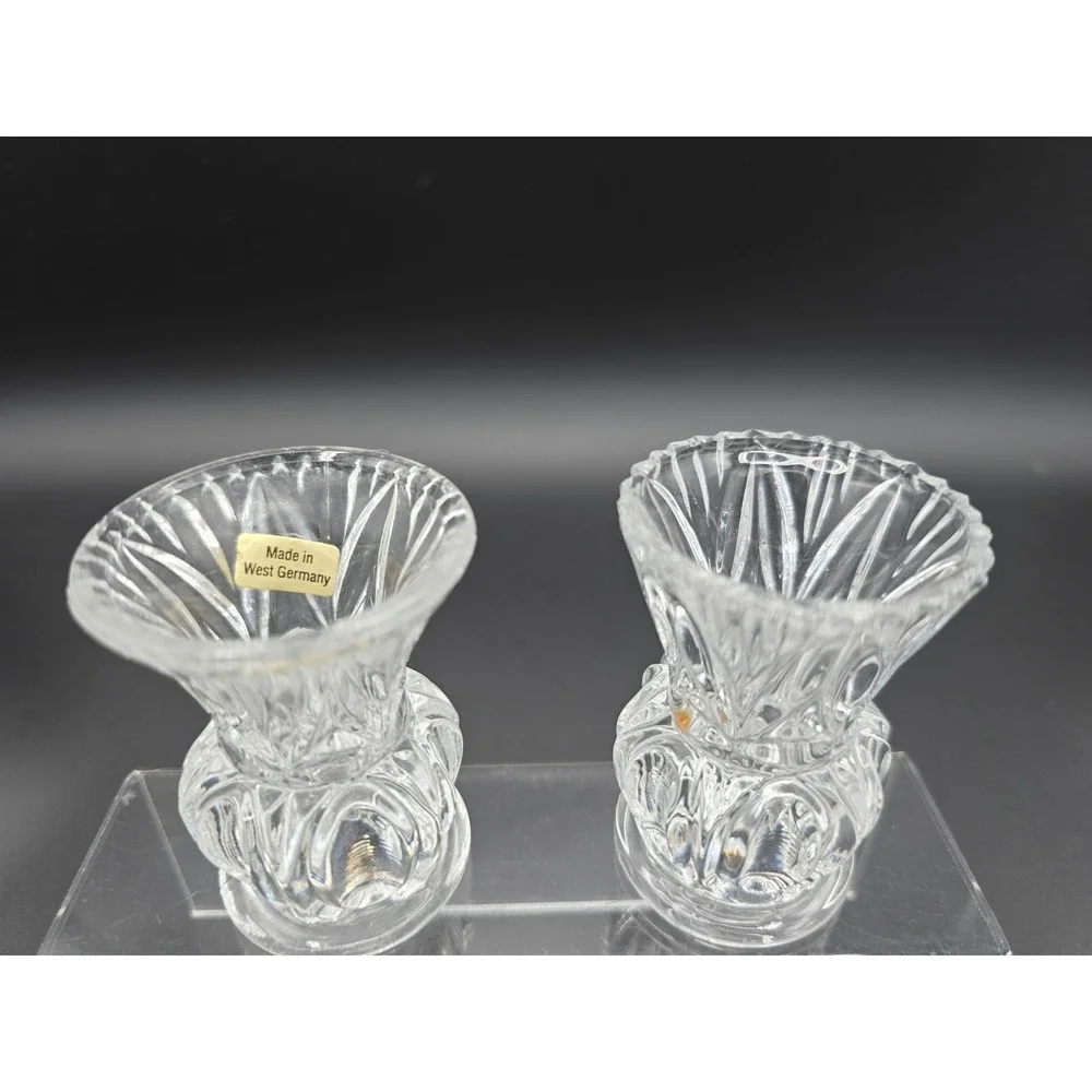Set Of 2‎ VINTAGE PRESSED GLASS CLEAR DIAMOND CUT TOOTHPICK HOLDERS